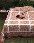 Kalaaai Chaukas bed sheet for king size bed. Organic cotton 400 tc hand block printed in India