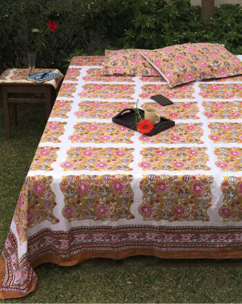 Kalaaai Chaukas bed sheet for king size bed. Organic cotton 400 tc hand block printed in India