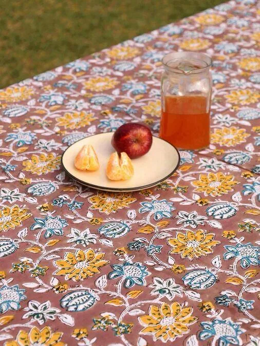 100% Cotton Table Covers-Brown Floral