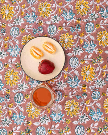 Kalaaai dining table cover for 6 seater in brown floral print