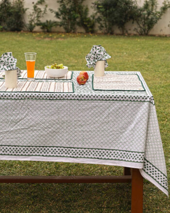 Kalaai organic cotton dining table cover washable in green and brown color options