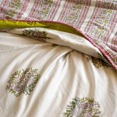 Pink floral dohar hand block printed by kalai