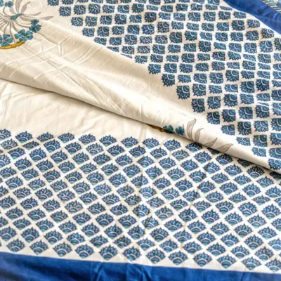 Royal blue and white ndian floralboota ac blanket. reversible, washable