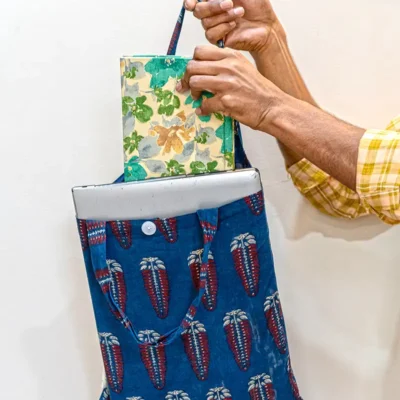 Hand block print tote bag in pure cotton, eco-friendly, compactable bag for groceries and daily use.