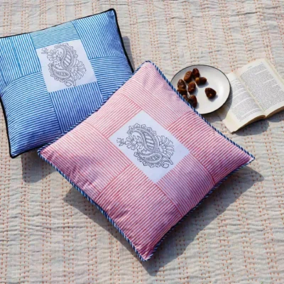 Hand printed Ethnic paisley design cushion cover in organic cotton hand block printed by India's best handicraft manufacturer, kalaaai studio. reversible cushion cover