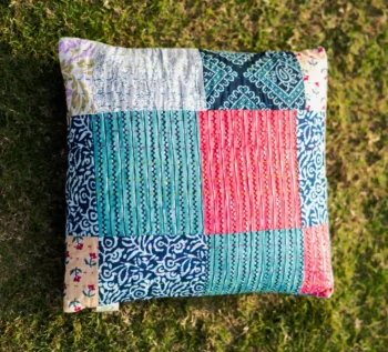 Upcycled Kantha Patchwork Cushion Cover-Punar