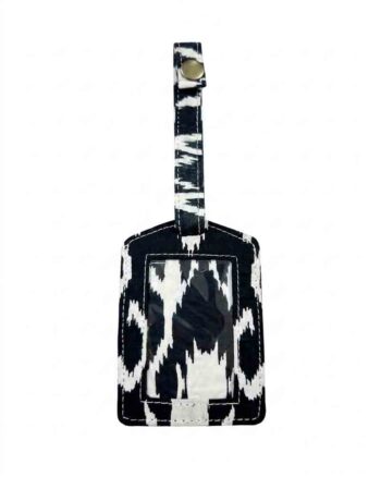 Sustainable upcycled luggage tag in black and white colour hand block print fabric by India's most authentic manufacturer, kalaaai studio