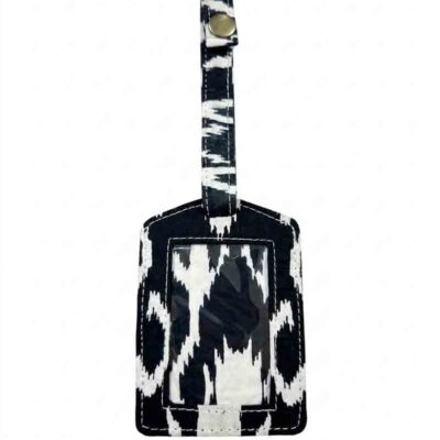 Sustainable upcycled luggage tag in black and white colour hand block print fabric by India's most authentic manufacturer, kalaaai studio