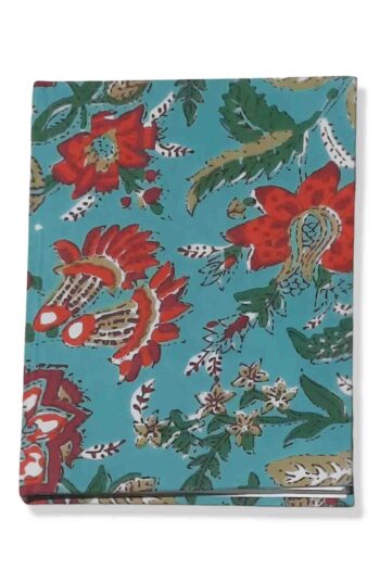Turquoise floral print artisanal up-cycled notebook for special gifting