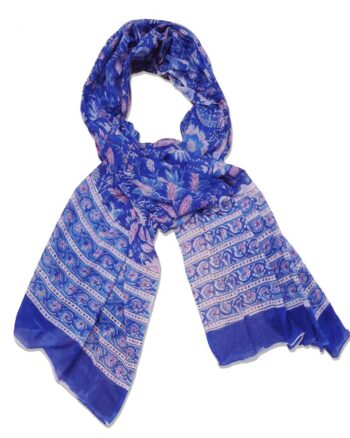 Hand block printed mul mul cotton scarf in Deep Blue Colour. Lightweight mul mul cotton scarf with artisan hand bloc print. Soft breathable cotton scarf handcrafted in India. Toxin-free hand block printed cotton scarf for sensitive skin.