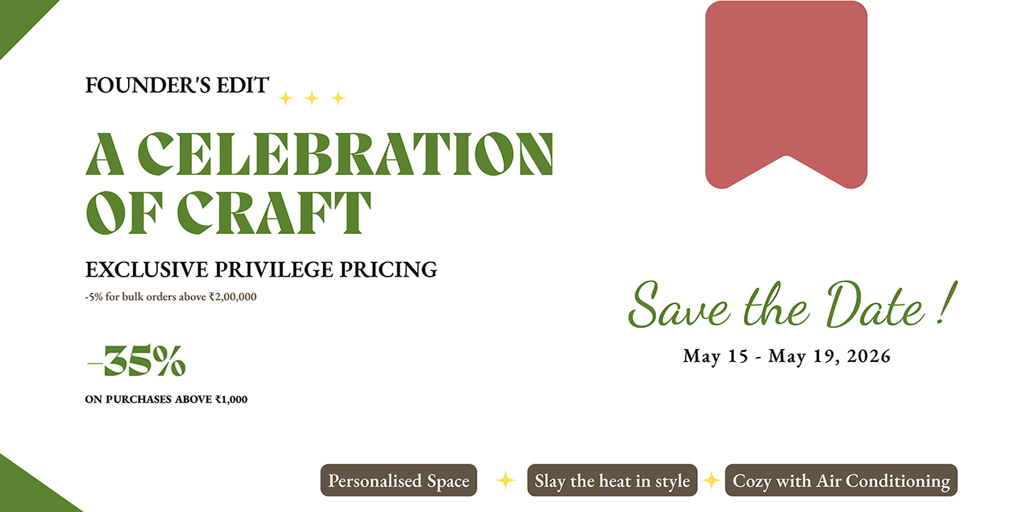 Once in a lifetime opportunity. Kalaaai Studio is celebrating its founders day with founder edit. 35% off on retail order and 5% off on bulk bookings above 2lac INR