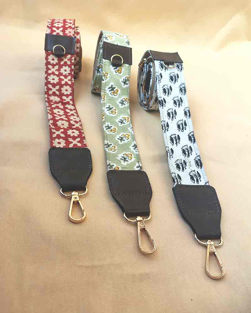 kalaa-bag-belt Handcrafted assorted upcycled bag belt with adjustable strap detailing by India's most authentic block print manufacturer, Kalaaai studio
