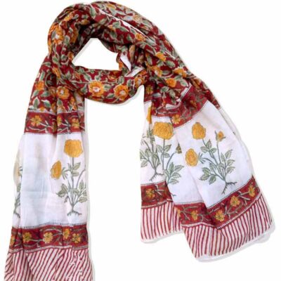 Hand block printed mul mul cotton scarf in sky Blue Colour. Lightweight mul mul cotton scarf with artisan hand block print. Soft breathable cotton scarf handcrafted in India. Toxin-free hand block printed cotton scarf for sensitive skin.