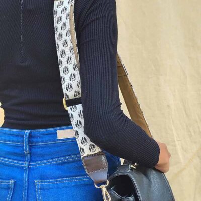 Handcrafted black and white upcycled bag belt with adjustable strap detailing by India's most authentic block print manufacturer, Kalaaai studio